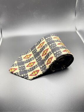 Vintage Hugo Boss Silk Geometric Tie Made in Italy 4" Wide Power Tie Cream Red